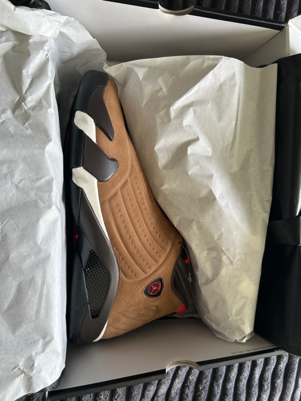 AIR JORDAN 14 Men's Brown, Black and White Suede Basketball Sneaker